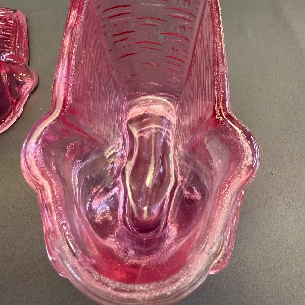 Vintage Pink Glass Bunny Rabbit Basket Candy Dish Heavy Easter Cottagecore Decor